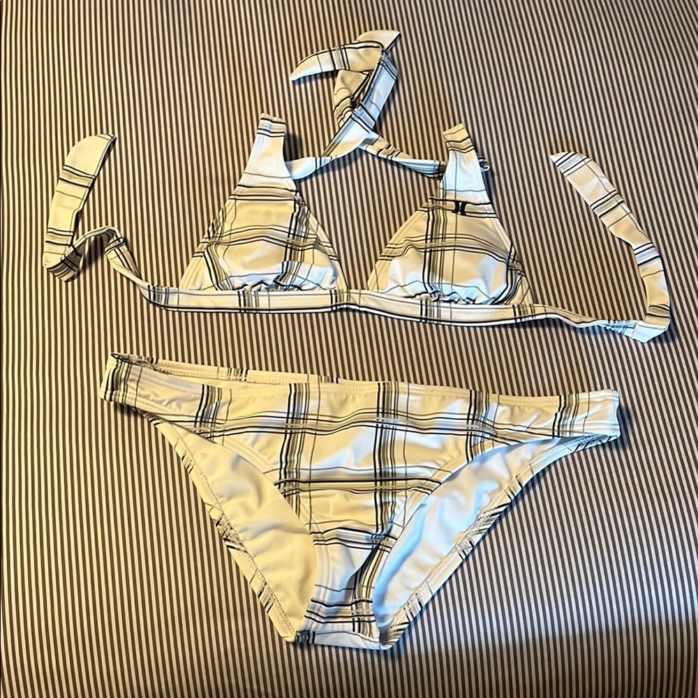 Hurley Plaid Bikini Set in Black, White & Grey